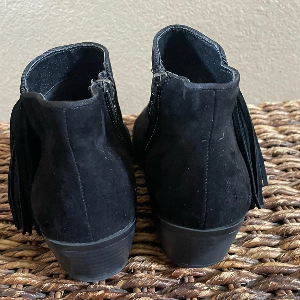 Sam Edelman circus black fringe booties Sz  8 1/2 or 8.5 women zip closure